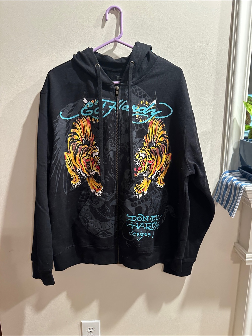 Ed Hardy Black Zip-Up Crawling Tigers Hoodie